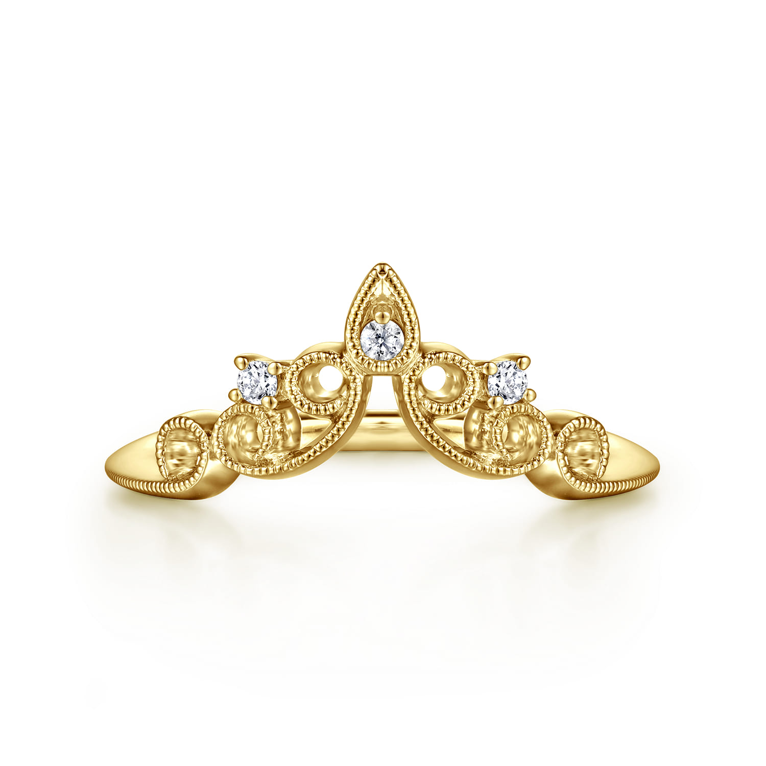 Curved Wedding Ring in 14k Yellow Gold with Round Natural Diamond at Gabriel & Co. - Shot 1