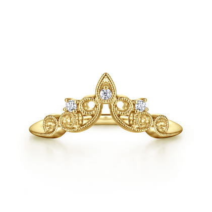 Sierra - 14K Yellow Gold Curved Filigree Diamond Ring