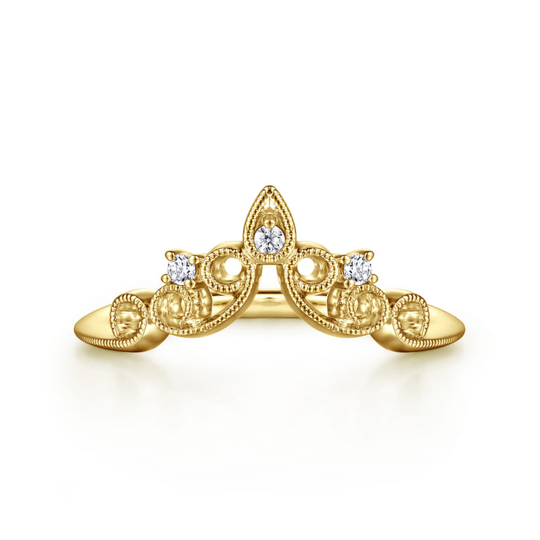 Curved Wedding Ring in 14k Yellow Gold with Round Natural Diamond at Gabriel & Co. - Shot 1