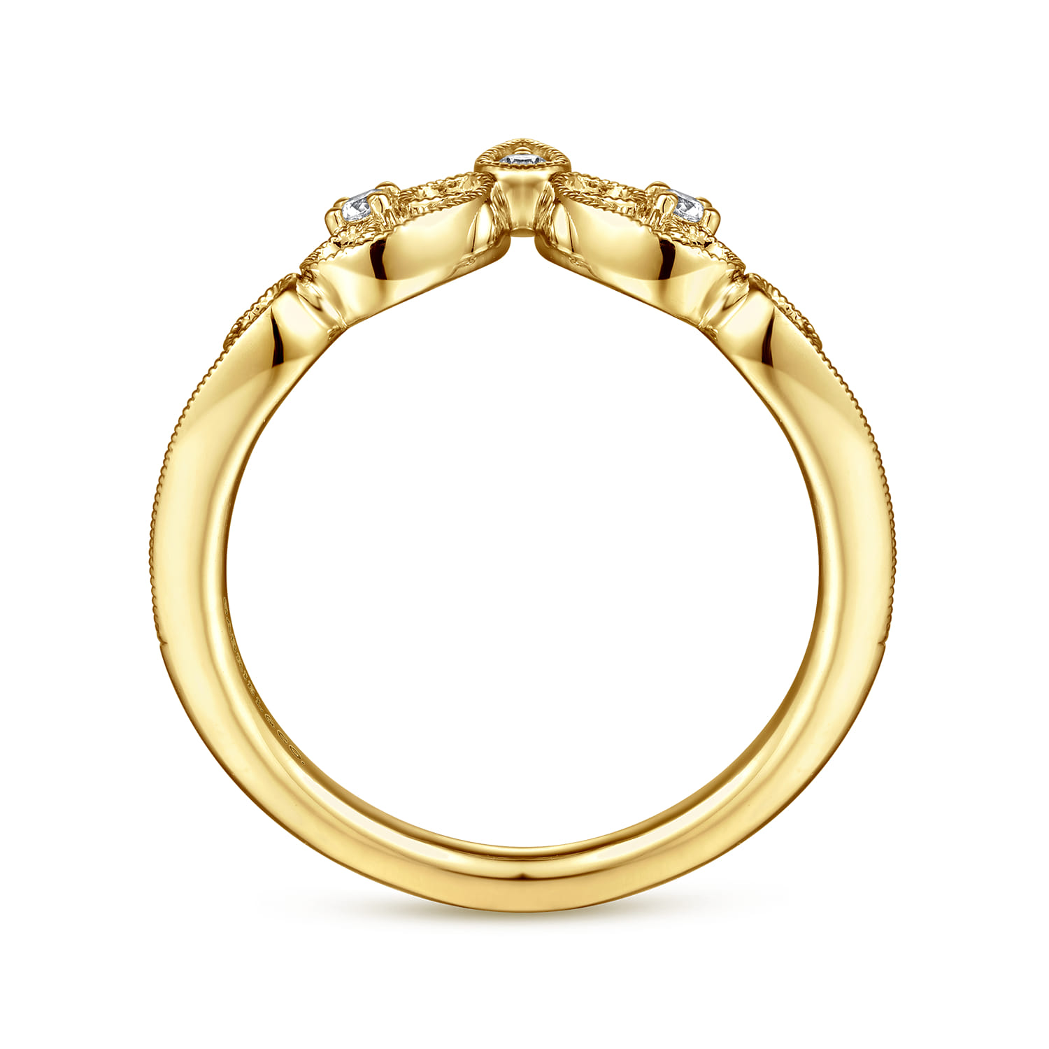 Curved Wedding Ring in 14k Yellow Gold with Round Natural Diamond at Gabriel & Co. - Shot 2