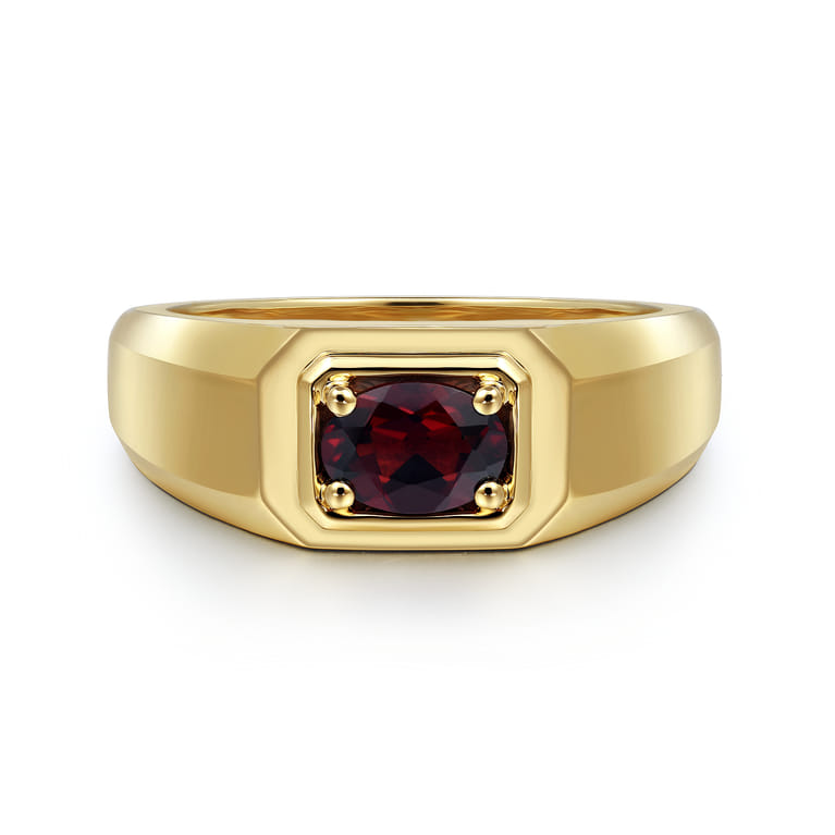 Signet Wide Band 925 Sterling Silver Garnet - Shot 1