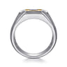 Signet Wide Band Diamond Cut Center 925 Sterling Silver and 14K Yellow Gold Sapphire - 0.19 ct