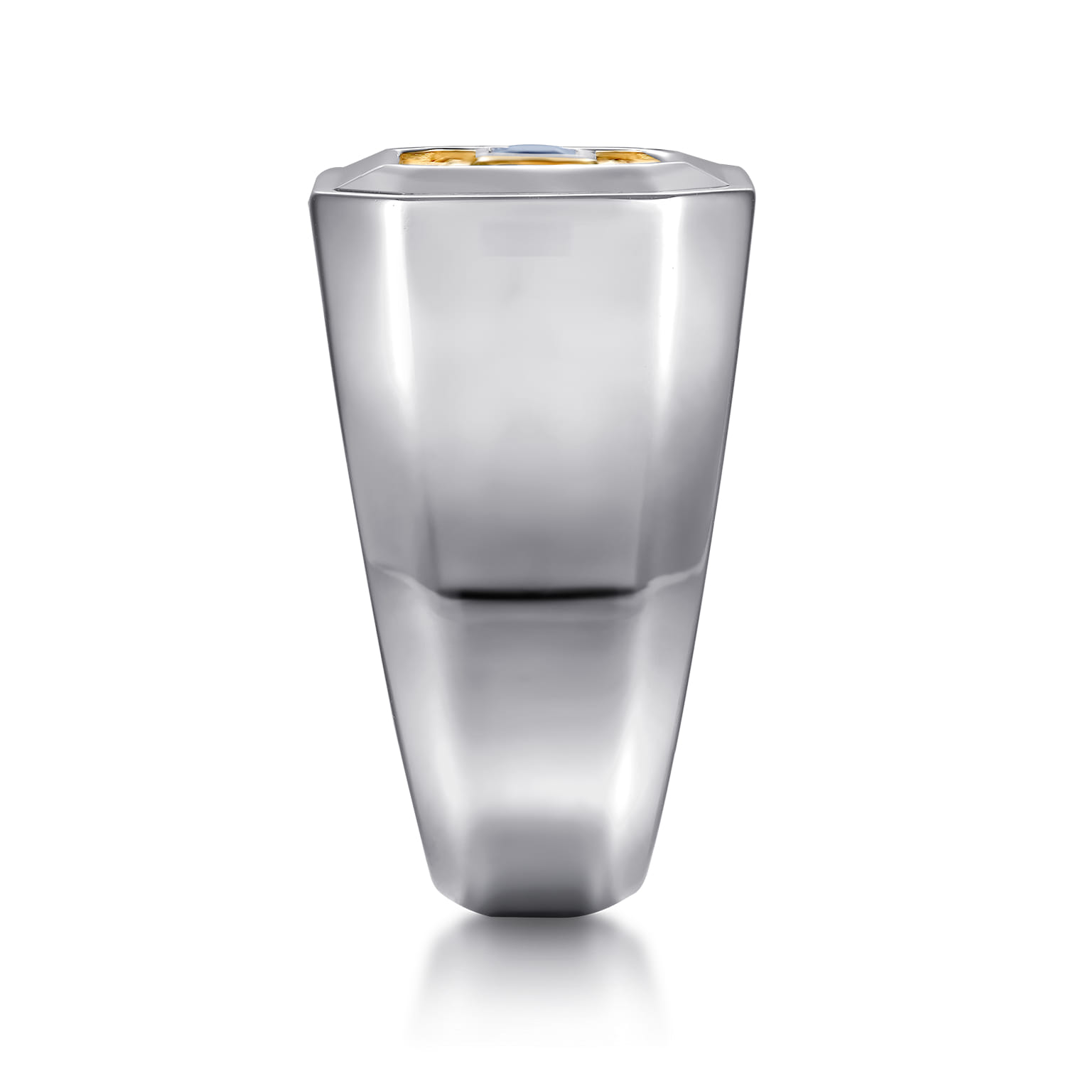 Signet Wide Band Diamond Cut Center 925 Sterling Silver and 14K Yellow Gold Sapphire - 0.19 ct - Shot 4