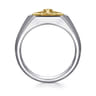 Signet Wide Band Startburst Center 925 Sterling Silver and 14K Yellow Gold Diamond and Onyx 0.03ct - 0.03 ct