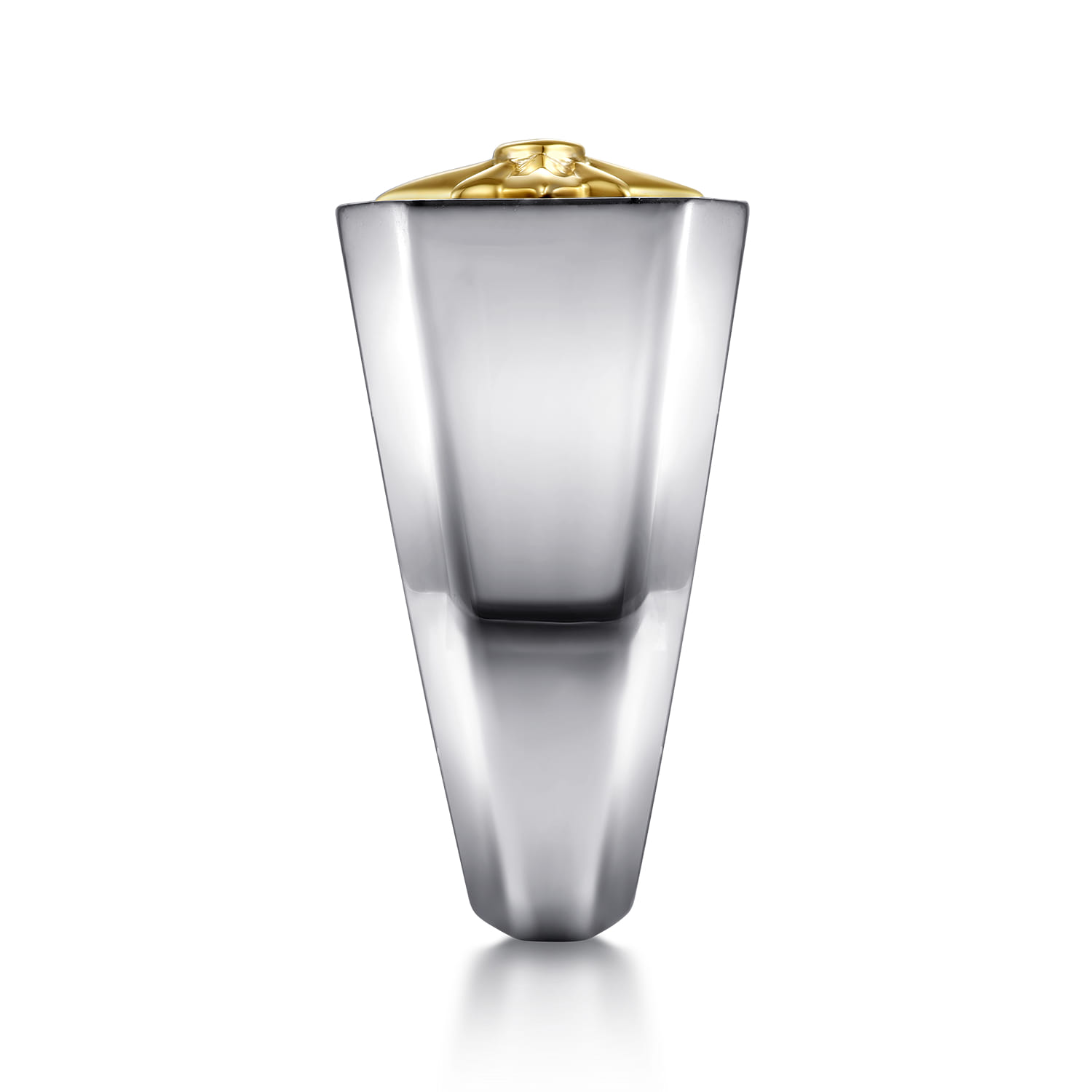 Signet Wide Band Startburst Center 925 Sterling Silver and 14K Yellow Gold Diamond and Onyx 0.03ct - 0.03 ct - Shot 4
