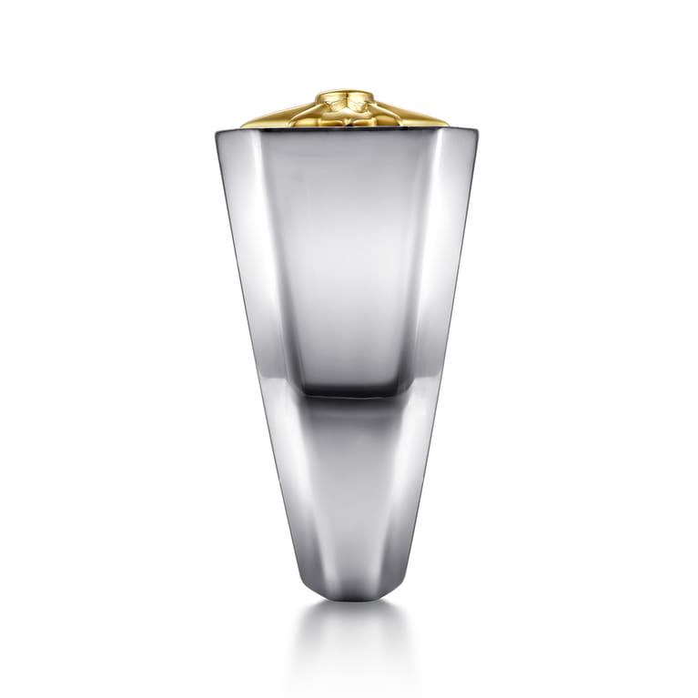 Signet Wide Band Startburst Center 925 Sterling Silver and 14K Yellow Gold Diamond and Onyx 0.03ct - 0.03 ct - Shot 4