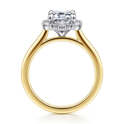 Silk - 14K White-Yellow Gold Emerald Cut Halo Diamond Engagement Ring