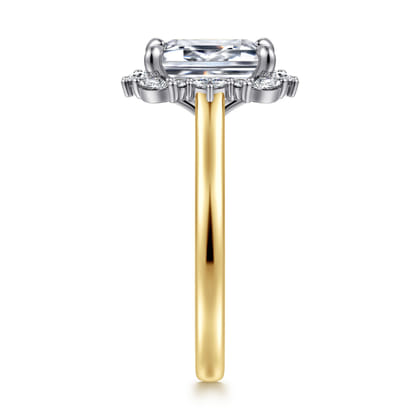 Silk - 14K White-Yellow Gold Emerald Cut Halo Diamond Engagement Ring