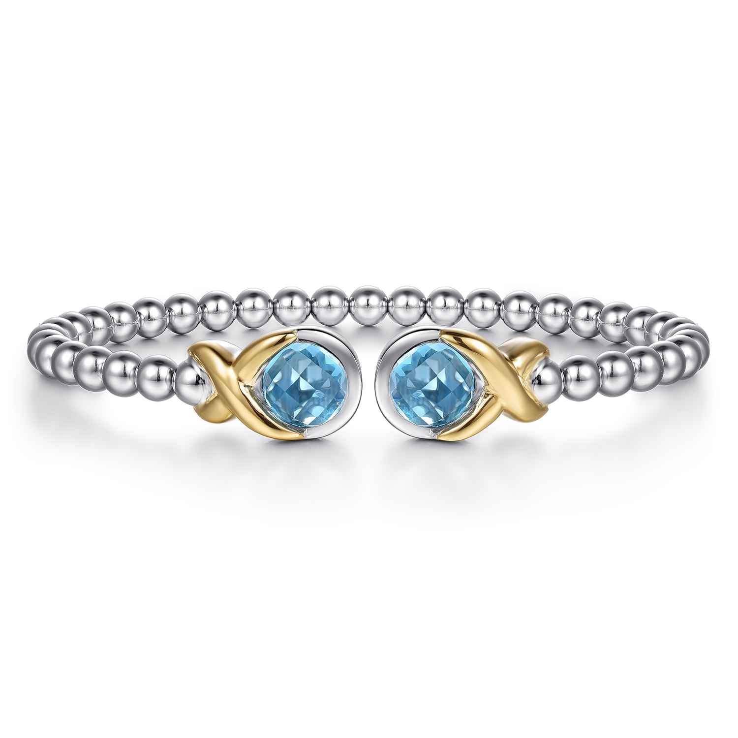 Silver 14K Yellow Gold Swiss Blue Topaz Bangle - Shot 1