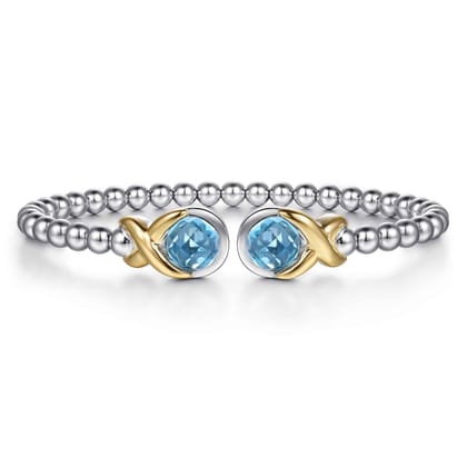 Silver 14K Yellow Gold Swiss Blue Topaz Bangle