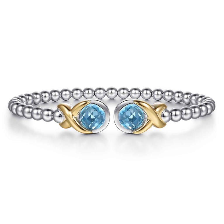 Silver 14K Yellow Gold Swiss Blue Topaz Bangle - Shot 1