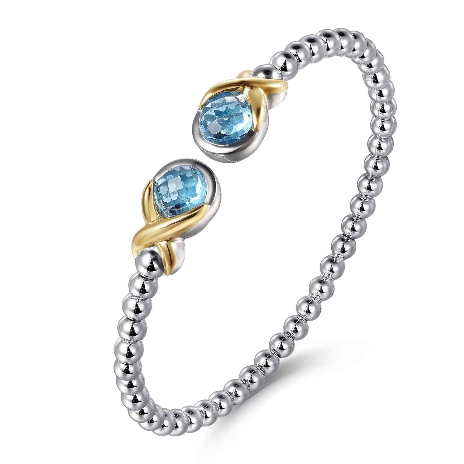 Silver 14K Yellow Gold Swiss Blue Topaz Bangle - Shot 2