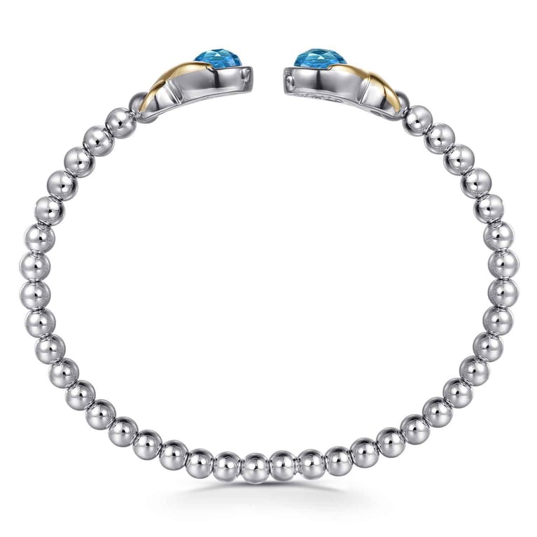 Silver 14K Yellow Gold Swiss Blue Topaz Bangle - Shot 3