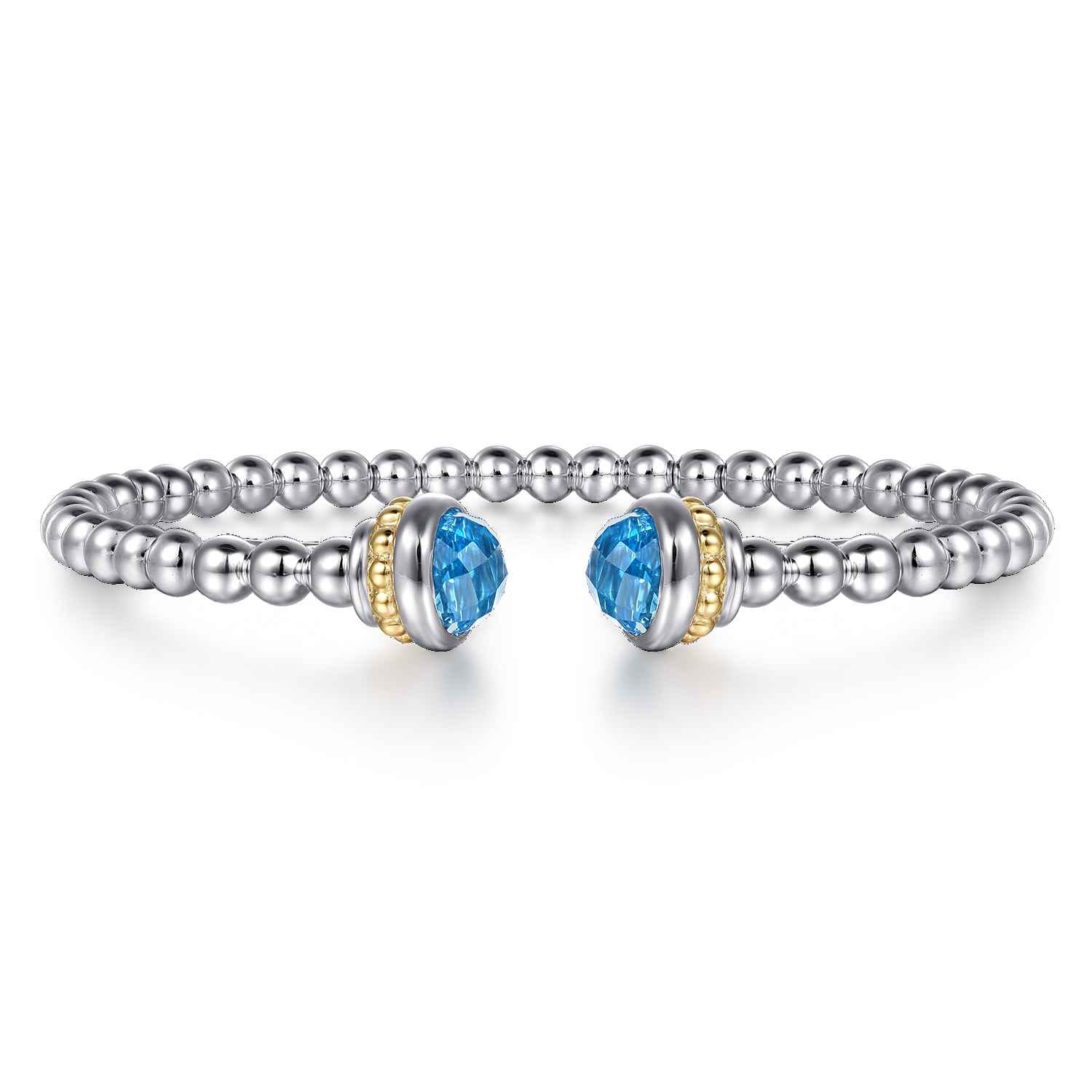 Silver 14K Yellow Gold Swiss Blue Topaz Bangle - Shot 1