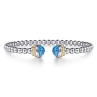 Silver 14K Yellow Gold Swiss Blue Topaz Bangle