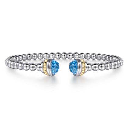 Silver 14K Yellow Gold Swiss Blue Topaz Bangle