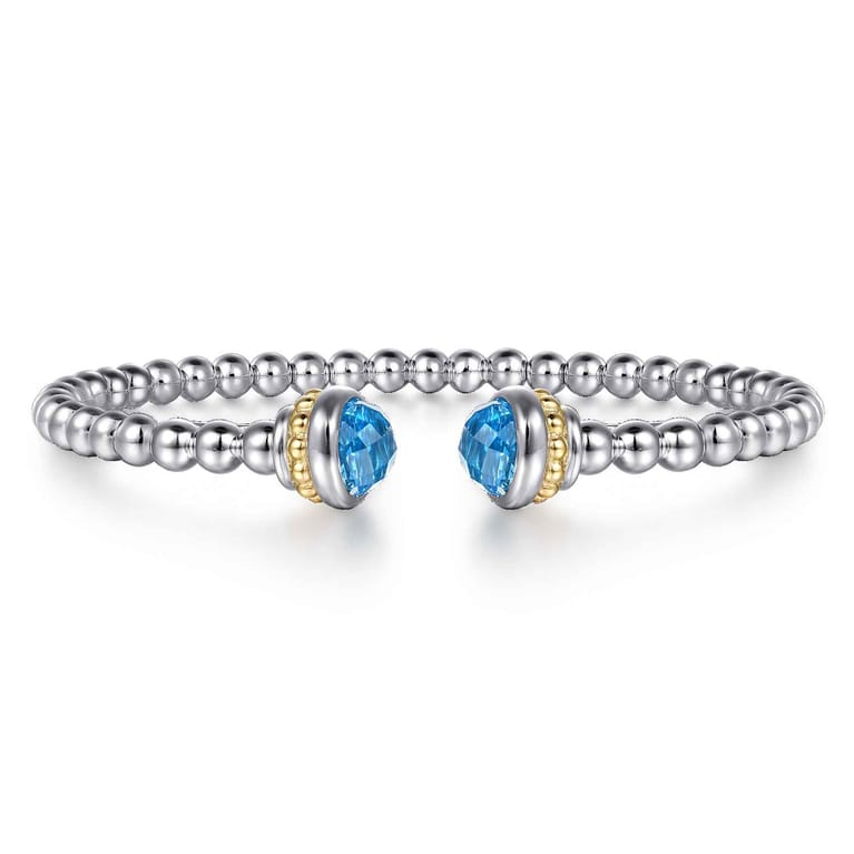Silver 14K Yellow Gold Swiss Blue Topaz Bangle - Shot 1