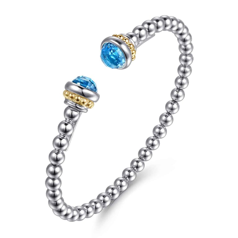 Silver 14K Yellow Gold Swiss Blue Topaz Bangle - Shot 2