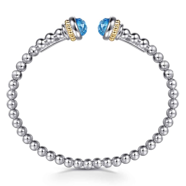 Silver 14K Yellow Gold Swiss Blue Topaz Bangle - Shot 3