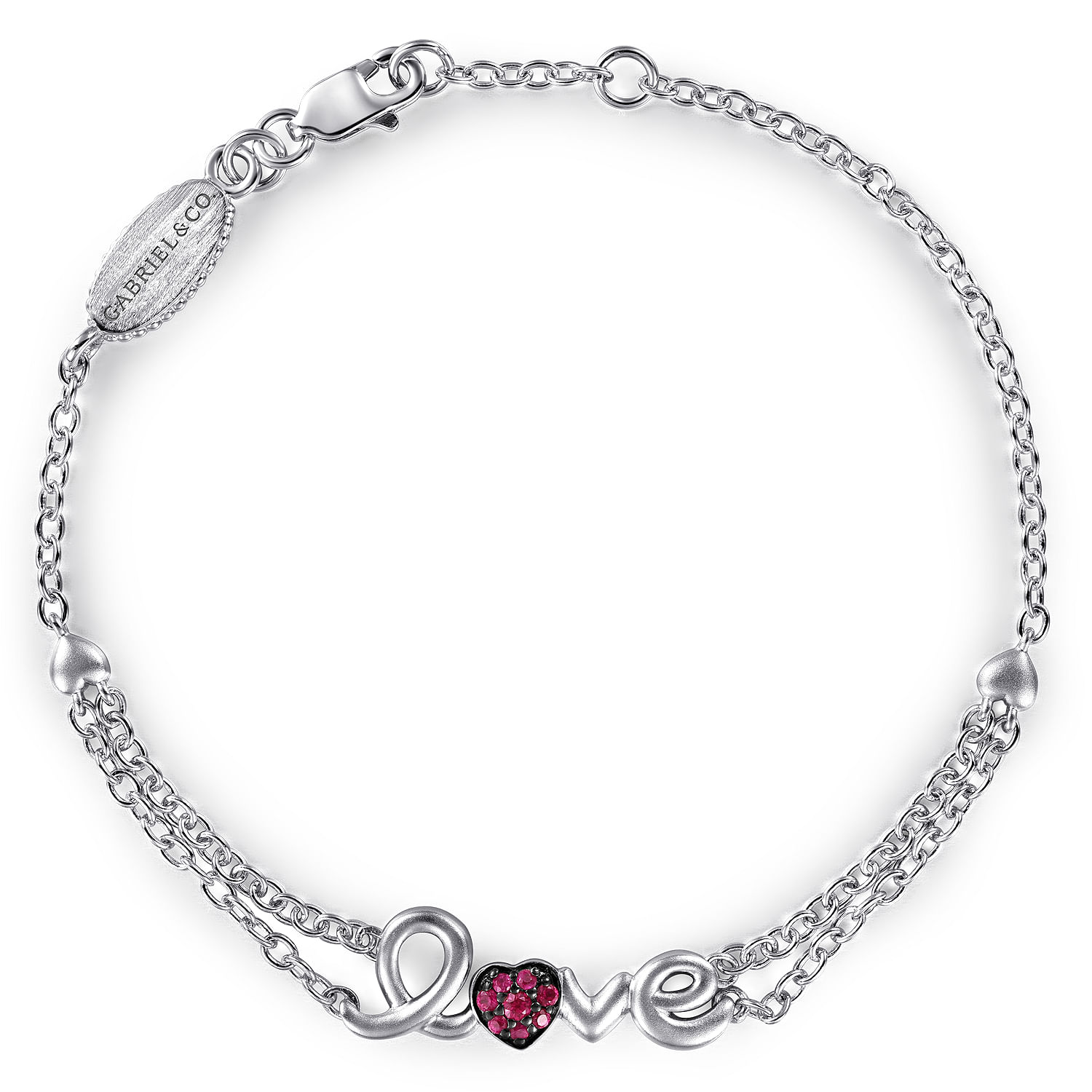 Silver LOVE Bracelet with Rubies