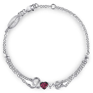 Silver LOVE Bracelet with Rubies