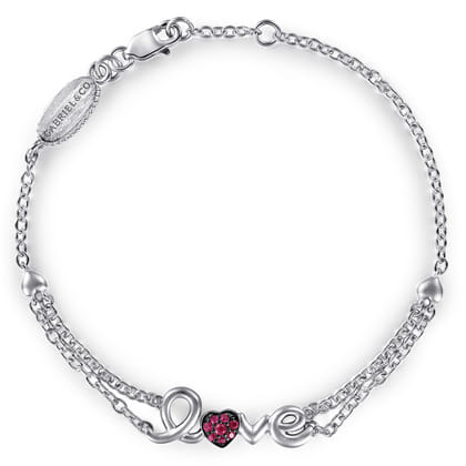Silver LOVE Bracelet with Rubies