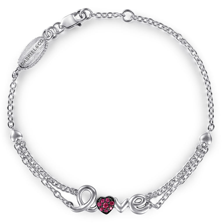 Silver LOVE Bracelet with Rubies - Shot 1