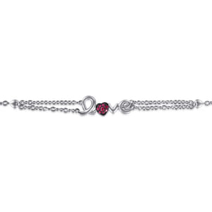 Silver LOVE Bracelet with Rubies