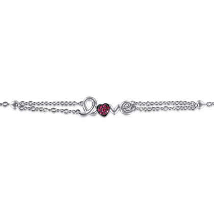 Silver LOVE Bracelet with Rubies