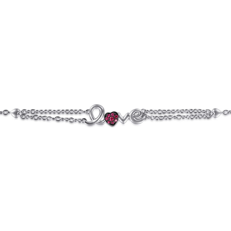 Silver LOVE Bracelet with Rubies - Shot 2