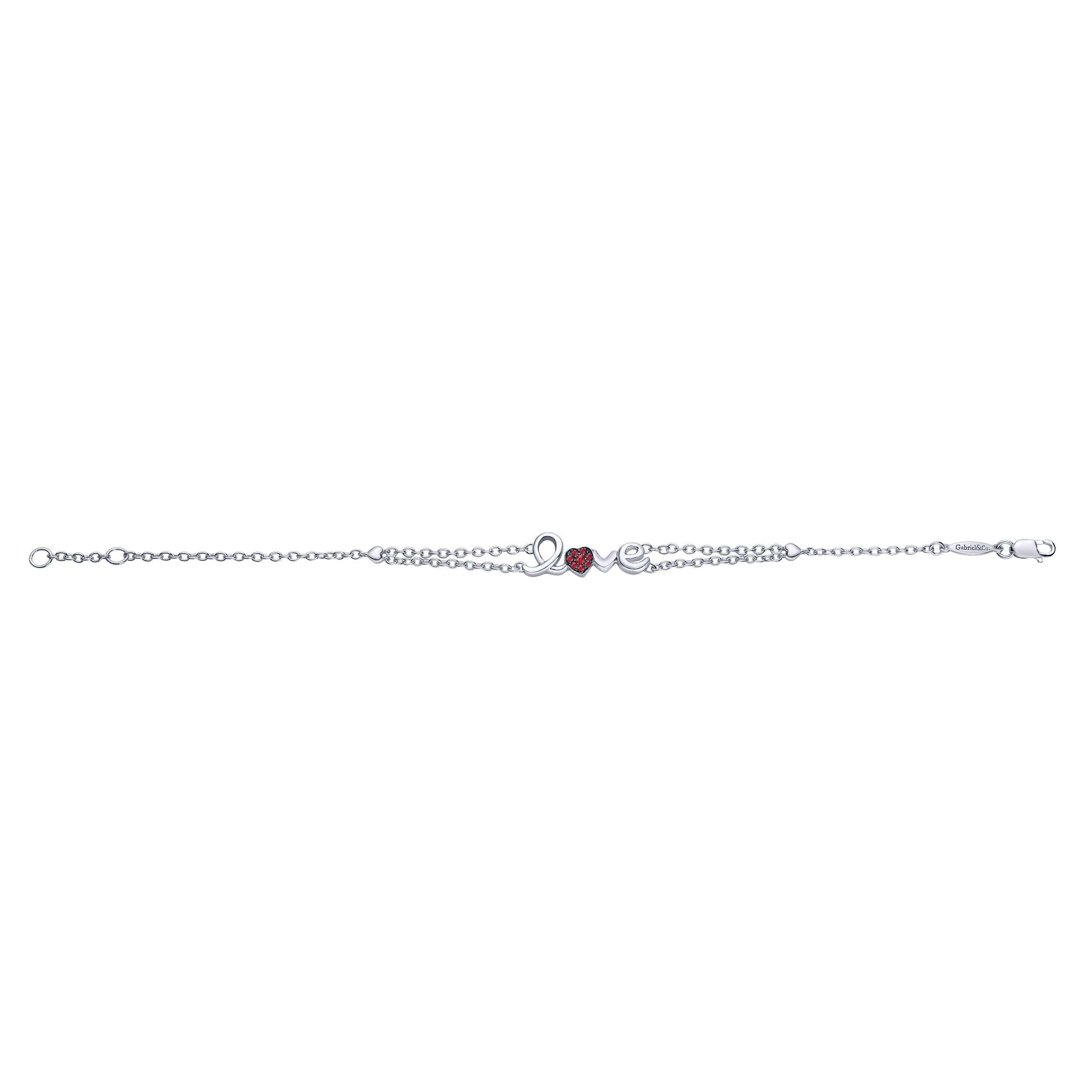 Silver LOVE Bracelet with Rubies