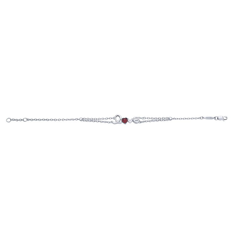 Silver LOVE Bracelet with Rubies - Shot 3