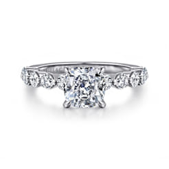 Silvey - 14K White Gold Cushion Cut Single Prong Diamond Engagement Ring