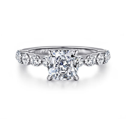 Silvey - 14K White Gold Cushion Cut Single Prong Diamond Engagement Ring
