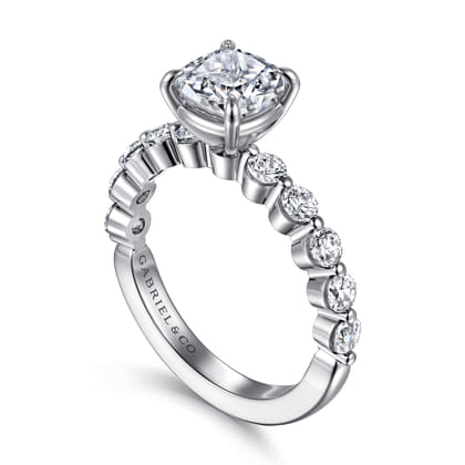 Silvey - 14K White Gold Cushion Cut Single Prong Diamond Engagement Ring