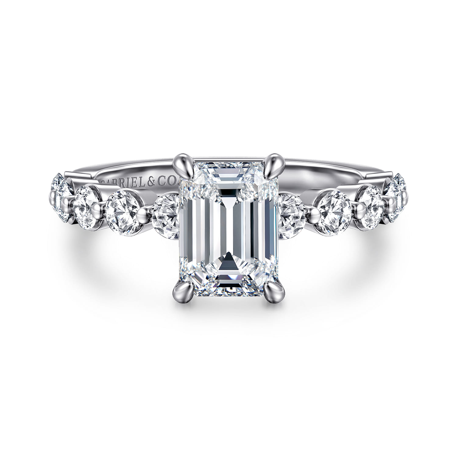 Silvey - 14K White Gold Emerald Cut Single Prong Diamond Engagement Ring