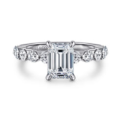Silvey - 14K White Gold Emerald Cut Single Prong Diamond Engagement Ring