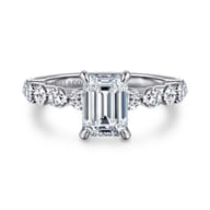 Silvey - 14K White Gold Emerald Cut Single Prong Diamond Engagement Ring