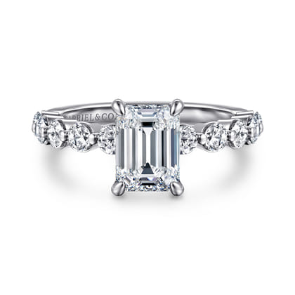 Silvey - 14K White Gold Emerald Cut Single Prong Diamond Engagement Ring
