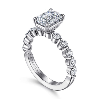 Silvey - 14K White Gold Emerald Cut Single Prong Diamond Engagement Ring