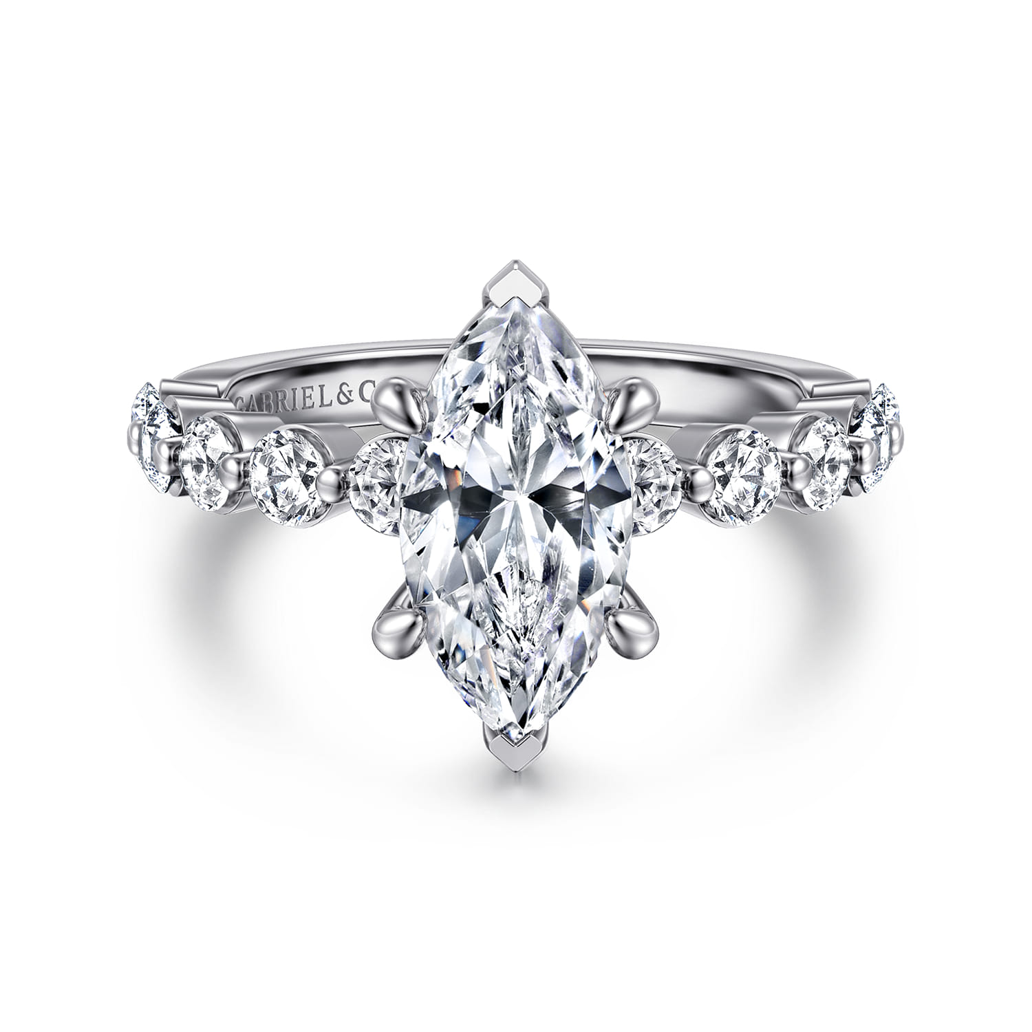 Silvey - 14K White Gold Marquise Shape Single Prong Diamond Engagement Ring