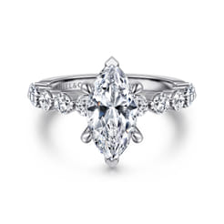 Silvey - 14K White Gold Marquise Shape Single Prong Diamond Engagement Ring