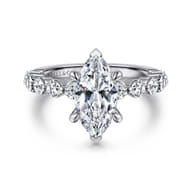 Silvey - 14K White Gold Marquise Shape Single Prong Diamond Engagement Ring