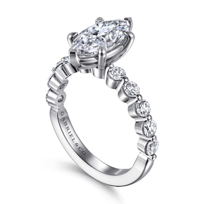 Silvey - 14K White Gold Marquise Shape Single Prong Diamond Engagement Ring