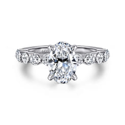 Silvey - 14K White Gold Oval Single Prong Diamond Engagement Ring