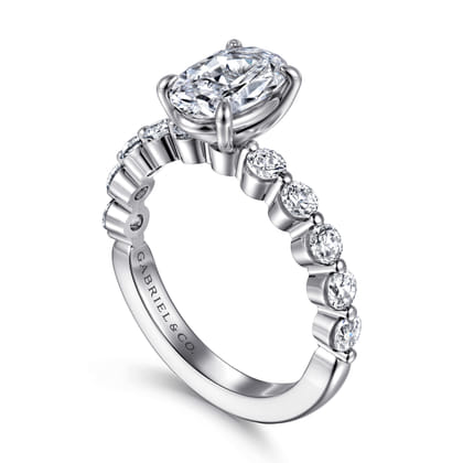 Silvey - 14K White Gold Oval Single Prong Diamond Engagement Ring