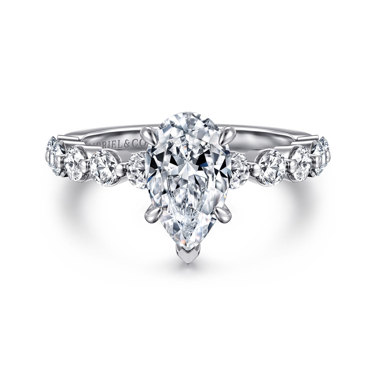 Silvey - 14K White Gold Pear Shape Single Prong Diamond Engagement Ring