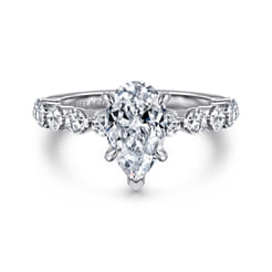 Silvey - 14K White Gold Pear Shape Single Prong Diamond Engagement Ring