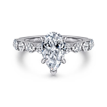 Silvey - 14K White Gold Pear Shape Single Prong Diamond Engagement Ring