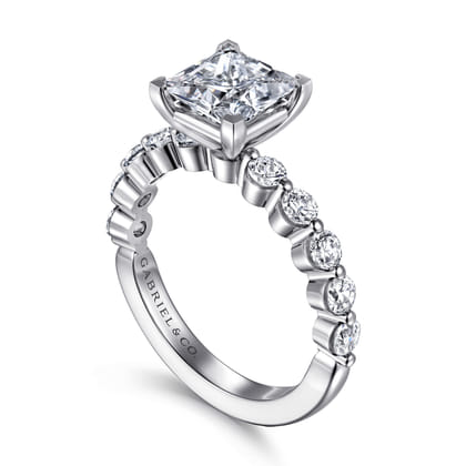 Silvey - 14K White Gold Princess Cut Single Prong Diamond Engagement Ring